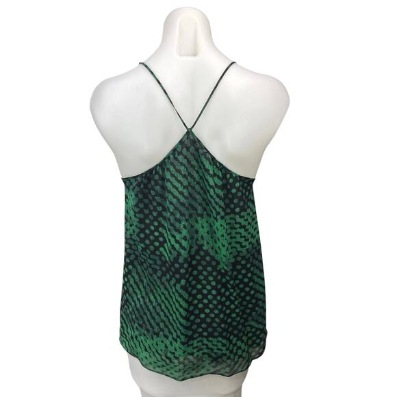 Theory Green Black 100% Silk Polka Dots Scoop Neck Camisole Tank Top Size S - Picture 2 of 5